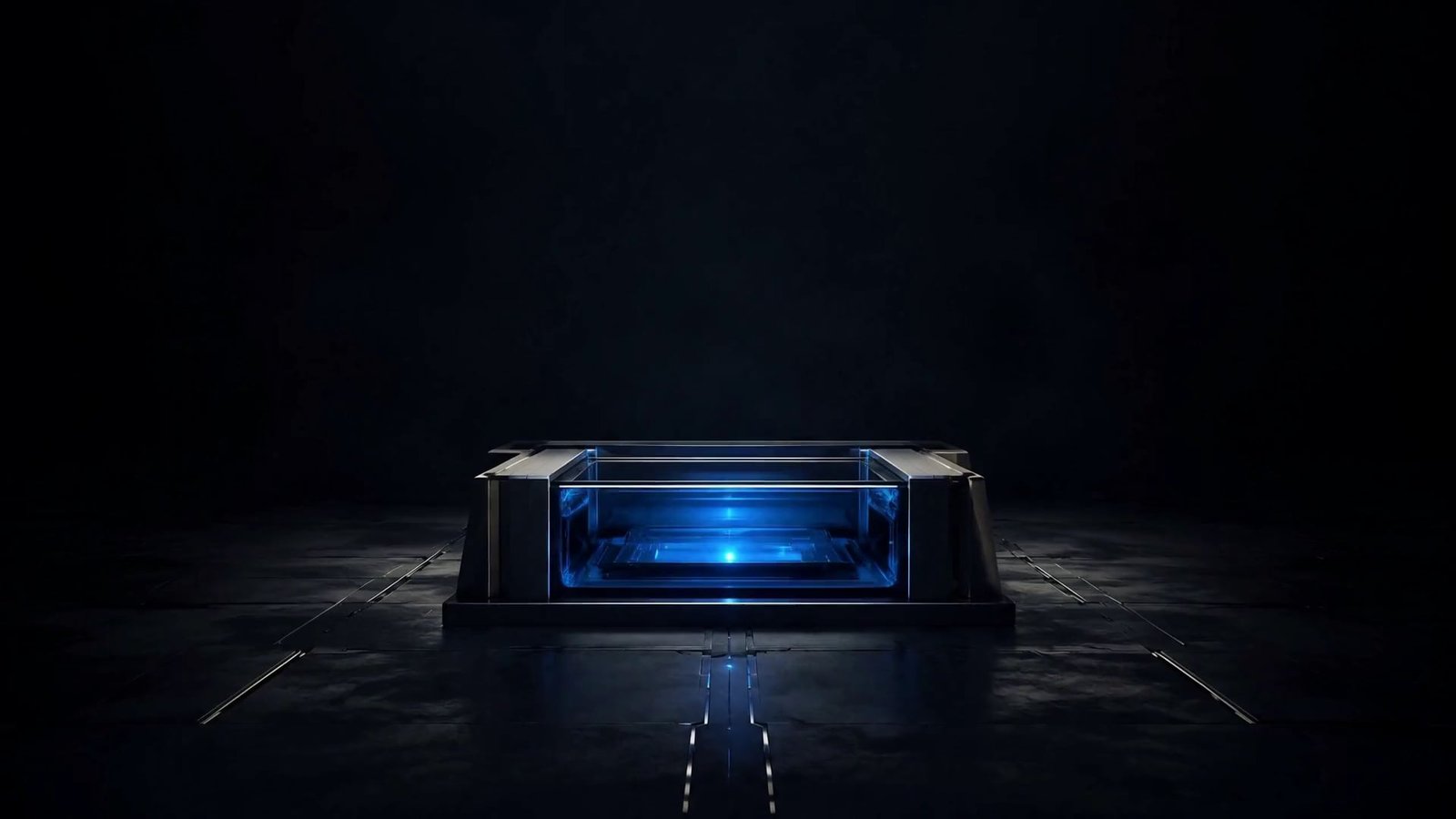 A dark room. One softly lit slab at the center, with faint routes leading away from it into the dark.